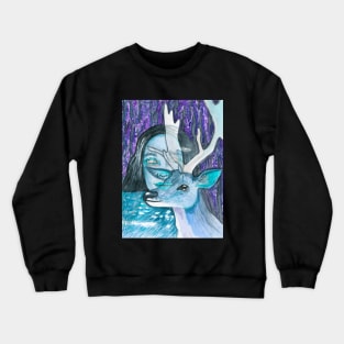 Psychedelic deer and girl Crewneck Sweatshirt